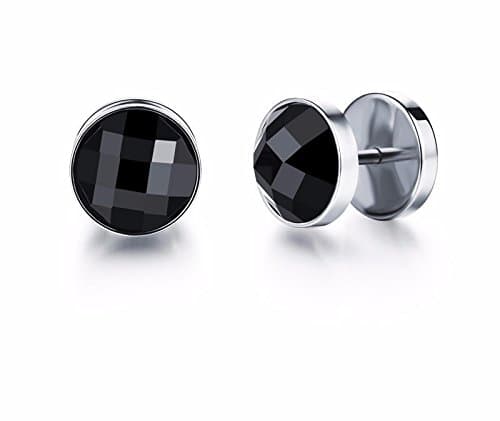 Sliver Plated Stud Earrings For Men Black Crystal Stainless