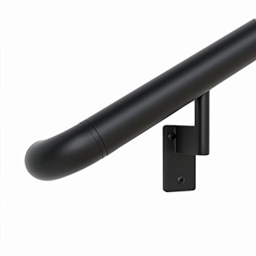 6 ft. Handrail - Complete Kit. Satin Black Anodized Aluminum with 4 Black Wall Brackets and ADA Returns - 1.6" Round - Overall Length: 77"