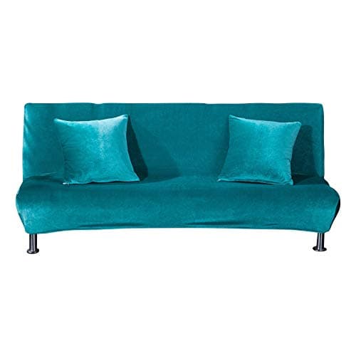 Zhiyuan Thick Solid Elastic Armless Sofa Bed Cover Stretch Futon Cover, Cyan, M