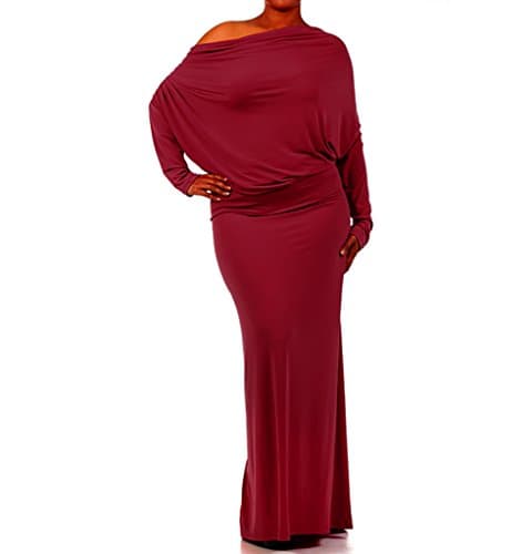 PLUS MULTI WAY Reversible PLUNGING Convertible MAXI DRESS Off Shoulder Halter - Burgundy - 1XL