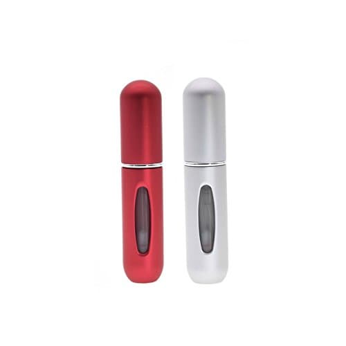 Dolovemk 2PCS 5ML Portable Mini Refillable Empty Perfume Spray Bottles Travel Atomizer Scent Aftershave Spray Bottle Easy Pump to Fill (Red+Silver)