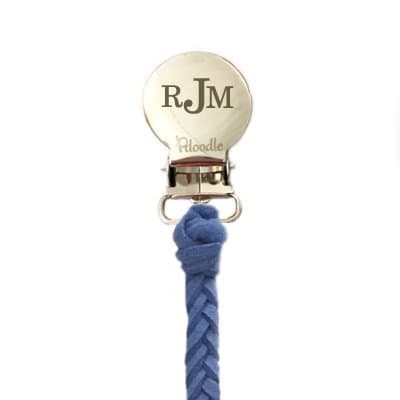 Pacidoodle Leather Pacifier Clip (Blue) CUSTOMIZE NOW Engraved with Baby's NAME OR MONOGRAM