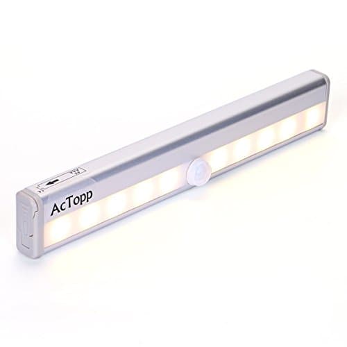 LED Light, Stick-on Anywhere 10-Led Sensor Closet Nightlight Infrared Human Body Light Bar with Magnetic Strip, Battery Operated (Warm White)