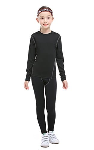 Kids Athletic Long Sleeve Compression Shirts Pant 2 Pcs Set for Boy Girl