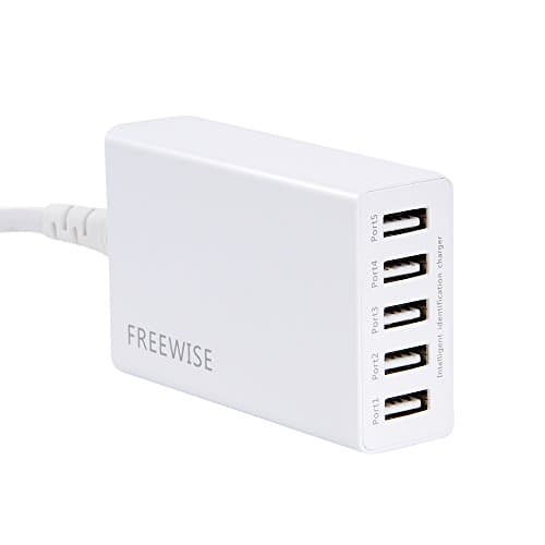 Supre 5 Port Smart USB Charger By FREEWISE | Small Compact &amp; Easily Portable | Strong Power Cable | Ideal For iPad, iPhone, Android Smartphones, Cameras, MP3 &amp; MP4 Devices | User Manual Included