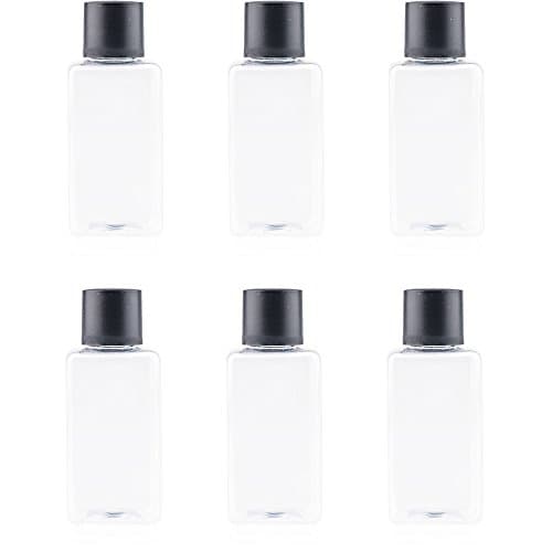 Mini Traveler Package Bottle For Lotion or Shampoo Bath 30ml. Small bottles for Cosmetic Toiletries Liquid Containers (Pack of 6) Plastic Bottle with Black Caps