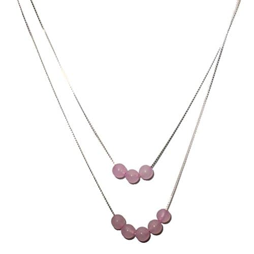 2-Strand Rose Quartz Stone Beads Sterling Silver Box Chain Necklace Adjustable 16"+2"