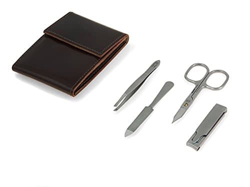 Manicure Set "FIRENZE M" in Brown Leather Case. Made by Niegeloh in Solingen, Germany