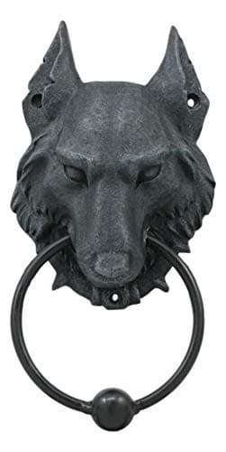 ShopForAllYou Figurines and Statues Full Moon Gothic Chained Wolf Gargoyle Door Knocker Lycan Figurine 8.25" Tall