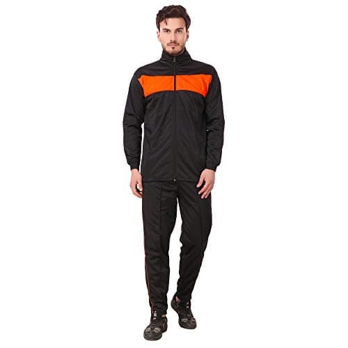 SALVATIXX Solid Colour Track Suit for Men (Black & Orange) Stylish New Trending Design Gym wear Athletic Fit (Small/Medium/Large/X-Large)