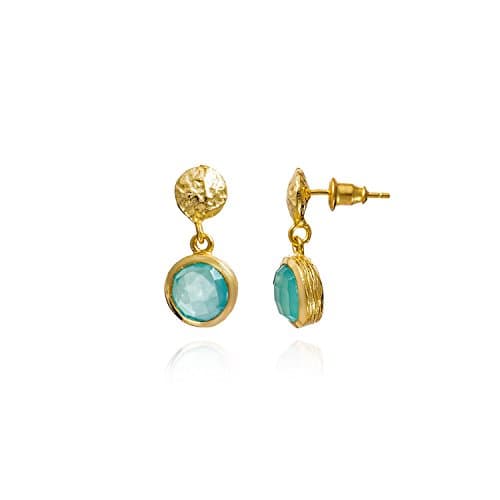 Athena Gold Stud and Gemstone Drop Earring in Aqua Chalcedony