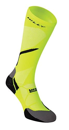 Over The CalfVivid Compression Sock, Fluro Yellow/Black, Medium with a Sock Ring