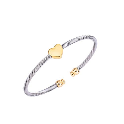 Adjustable Stainless Steel Two Twisted Cable Cuff Bangle Bracelet Silver and Gold Bracelet