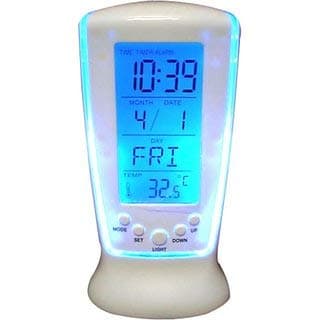 BIGBRO Plastic Square Temperature Calendar Digital Alarm Clock (White)