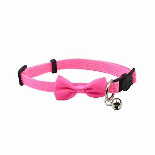 Olahibi Classic Solid color Safety Release Bowtie Cat Collar Breakaway Buckle with Bell (S, Pink)