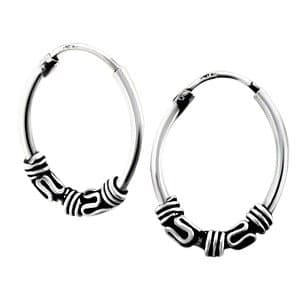 Bali Style Sterling Silver Medium Endless Hoop Earrings Oval Shaped .62 Inch (16mm)