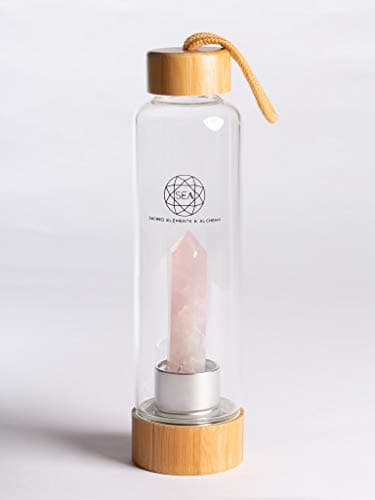 Crystal Infused Water Bottle, Rose Quartz, Crystal Elixir Bamboo Bottle