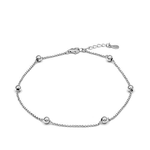 JXJL Bead Link Anklet Sterling Silver Beaded Chain Anklet Adjustable Beach Foot Bracelet (Bead&Link) (Bead&Link)