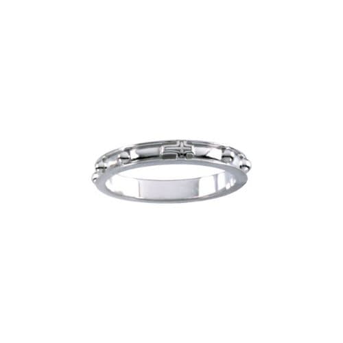 18k White Gold Rosary Ring with Raised Borders Size 4.25