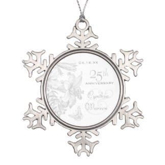 Larmai 25th Silver Wedding Anniversary Custom Keepsake Snowflake Xmas Tree Decorative Ornaments Wedding Anniversary Keepsakes