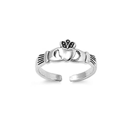 .925 Sterling Silver Petite Irish Claddagh Adjustable Toe Band Ring