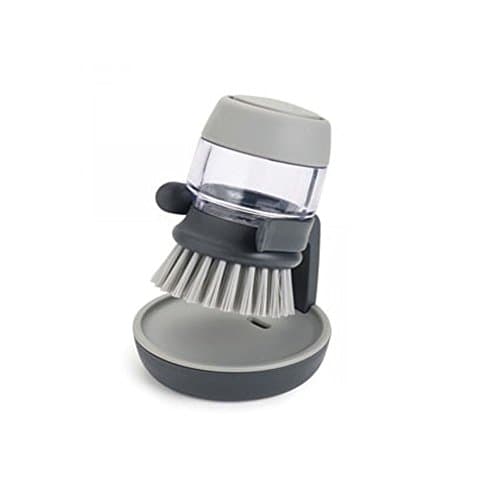 KARSDA Soap Dispensing Palm Brush Powerful Nylon Bristles Automatic Liquid Cleaning Brush 133×92×92mm for Dish, Bowl, Sink, Pot and Pan in Kitchen (Gray)