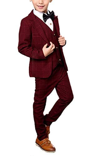 Boys Formal Grid Suit Set 3-pcs Jacket Vest and Pants