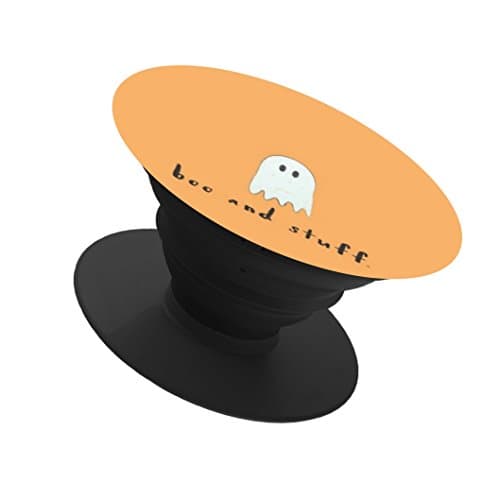 Cell Phone Holder Expanding Stand and Grip Pop Mount Sockets for smartphone and tablet iphone ipad (black)-boo and stuff orange ghost halloween