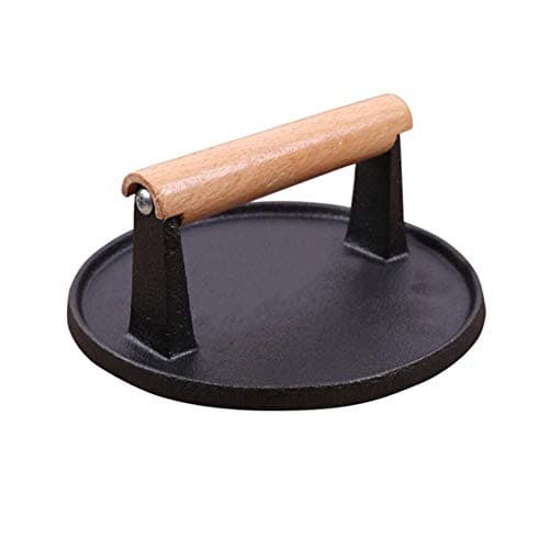 Cast Iron Grill/Bacon Press Round Shape with Wood Handle