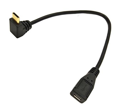 Poyiccot Type C Cable, Gold Plated Micro USB Female to 90 Degree Up Angled USB 3.1 C (Type C) Male Data Sync &amp; Charge Converter Adapter Cable Cord 25cm/ 10 Inch (Micro USB Female)