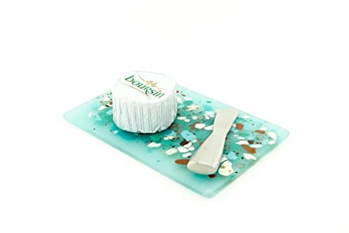 Etched Aqua Tint Beach Theme Glass Cheese Board