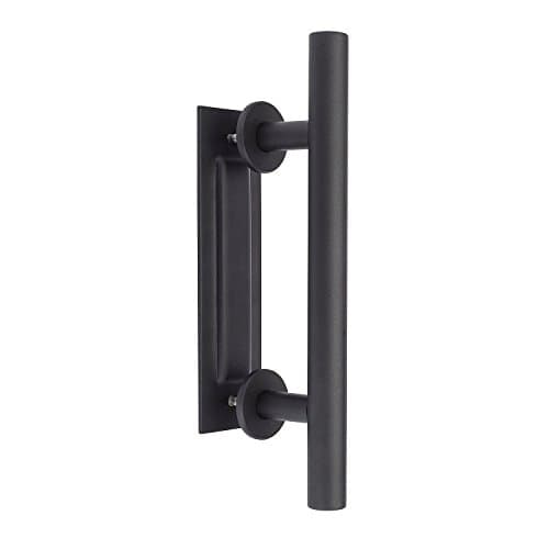 Barn Door Handle [Flush Handle Base] Heavy Duty Sliding Door Handle Hardware Pull for Barn Doors – Interior and Exterior Doors, Gates, Sheds [Works With All Doors] Durable Steel Matte Black Finish