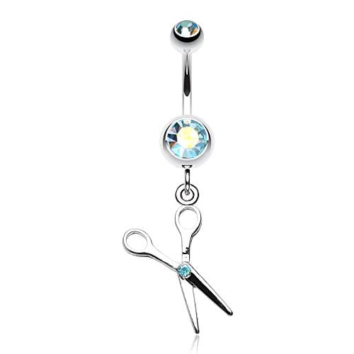 Scissor Sparkle Belly Ring (Aqua/Aurora Borealis)
