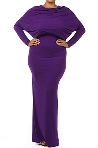 PLUS MULTI WAY Reversible PLUNGING Convertible MAXI DRESS Off One Shoulder Halter - Purple - 1XL