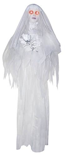 Large Animated Hanging Ghost Bride with Light Up Eyes and Sounds Halloween Decoration
