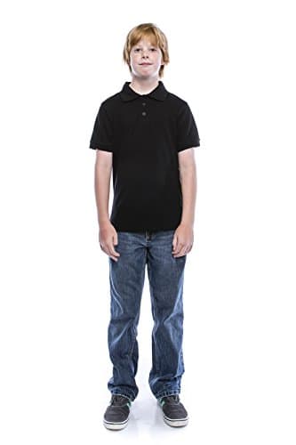 ALL Polo Big Boy's Short Sleeve 3 Button Plain Polo Shirts for Boys, Size 20, Black
