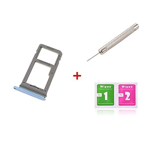 Dual Sim Card & Micro SD Holder Slot Tray Replacement for Samsung Galaxy S8 G950A G950T G950 / S8 Plus S8+ G955A G955T G955 (All Carriers)+ Remover Open Eject Pin+Wipes (Blue)