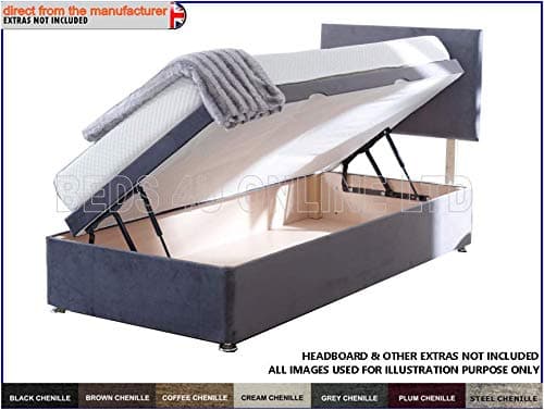 Designer Beeds 3 ft SINGLE CHENILLE Fabric OTTOMAN Divan gas SIDE LIFT Storage BED BASE ONLY (Grey)