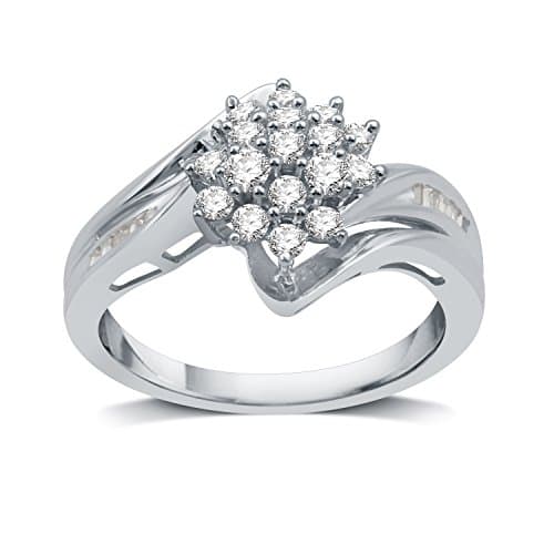 DeCarat 1/2 CT.T.W. Diamond Sterling Silver Cluster Fancy Engagement Ring