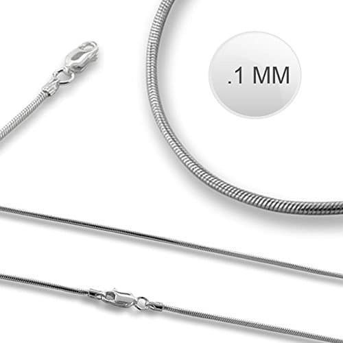 Italian Solid Sterling Silver Rhodium Plated Round Snake Chain 025 - .1MM Elegant Nickel Free Necklace with Lobster Claw Clasp Closure