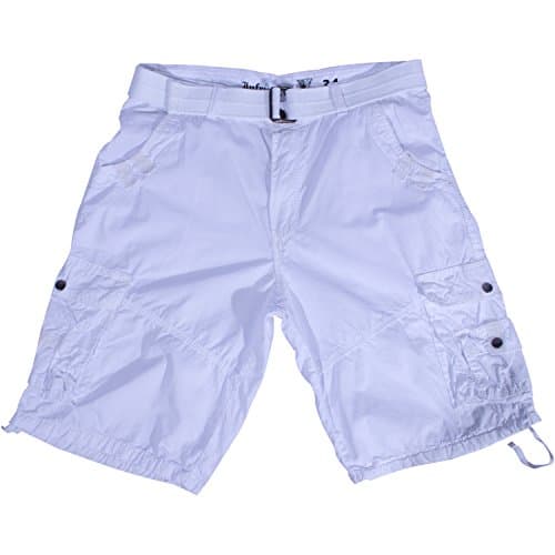 Infringment Men's Size 30 - 40 Solid Color Belted Cargo Shorts (34, White)