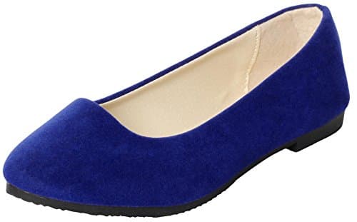 UJoowalk Womens Casual Simple Comfort Solid Color Pointed Toe Suede Leather Ballet Walking Slip on Flat Shoes (7 B(M) US, Matte Blue)