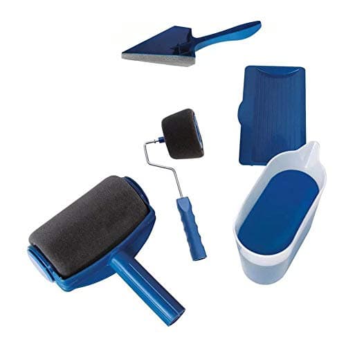 Jushi 1 Set Paint Runner Pro Roller Brush Painting Handle Tool Practical Wall Painting Decorative Tool Blue 6pcs