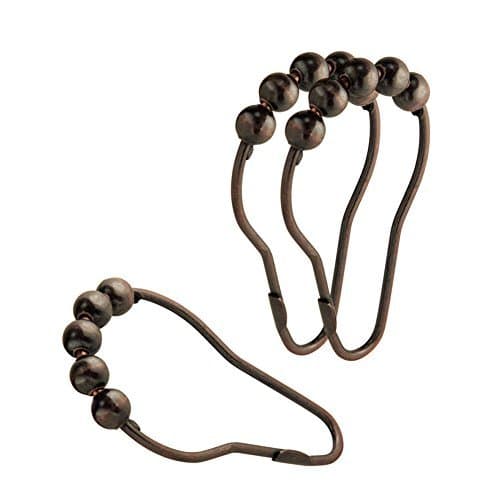 Jayp Solid Metal Rolling Ball Rings Shower Curtain Hooks Bronze, 12pcs Pack