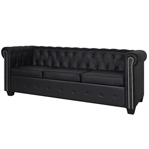 Chesterfield 3-Seater Artificial Leather Sofa Black Sofa Set Overall size: 78.9" x 30" x 27.6" (W x D x H)