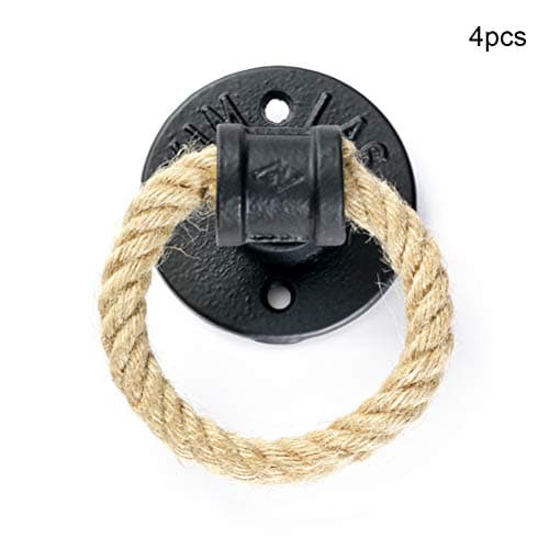 Fittoway 4Pcs/Set Retro Iron Water Pipe Cabinet Knobs Industrial Drawer Handles Cupboard Pulls with Hemp Rope