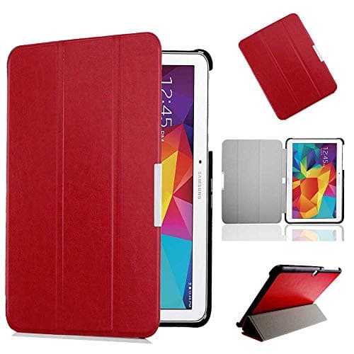Motoor Designed Samsung Galaxy Tab 4 10.1 Tablet Case with Premium PU Triple Folding Bracket Smart Sleep/Wakeup Magnetic Closure Apply to SM–T530 T531 T535 (Red)