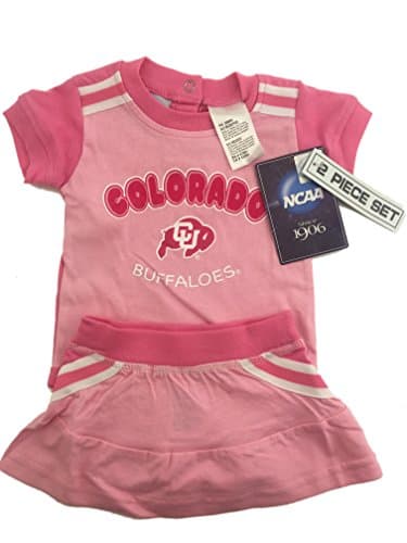 OuterStuff Officially Licensed 2-Piece Set Infant 24 Month Colorado Buffaloes Baby Girls Pink Onesie Romper Creeper With Matching Skirt