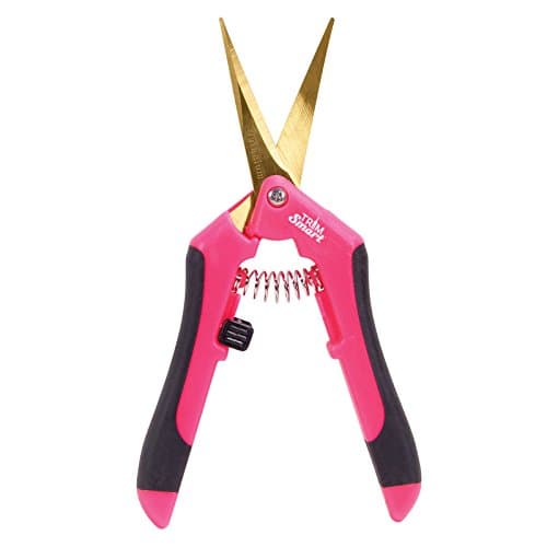 TrimSmart Precision Pruner Hydroponic Garden Precision Blade Curved or Straight Blade Garden Snip Scissor Trimmer (Curved Blade, Perfect Pink)