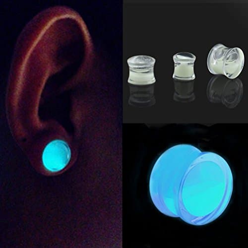 Glow in the Dark Liquid Filled Ear Plugs Double Flared Saddle Ear Gauges New 1Pc x6mm 2 G Set01